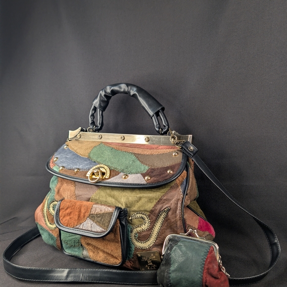 Vintage David Jones International Patchwork Leather Frame Bag & Coin Purse - Picture 4 of 11